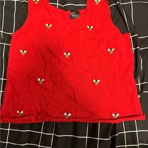 Red Knit Tank Top with Bee Embroidery